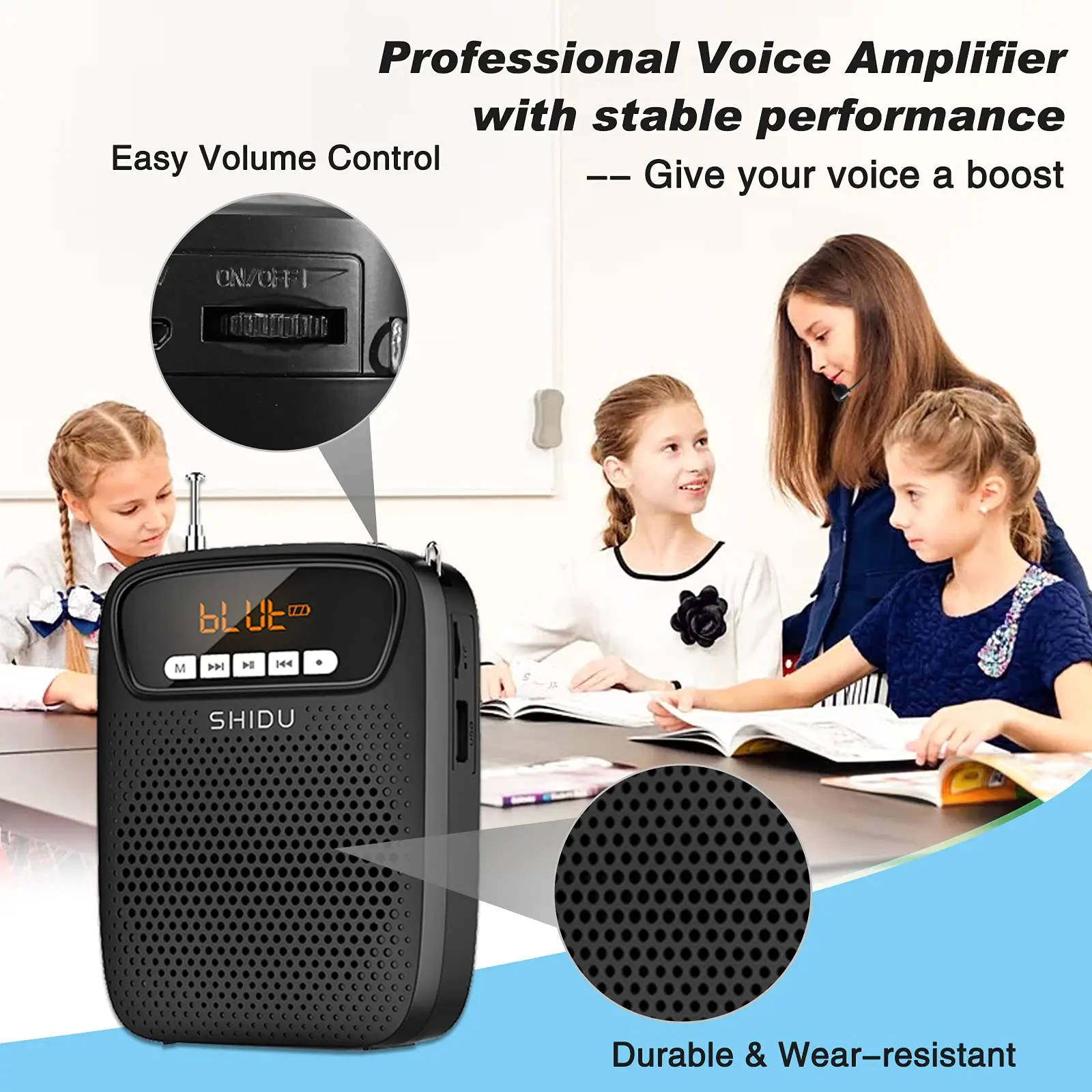 SHIDU 15W Voice Amplifier S278 with Microphone Audio Recording FM Radio AUX Portable Bluetooth Speaker For Teachers Instructor