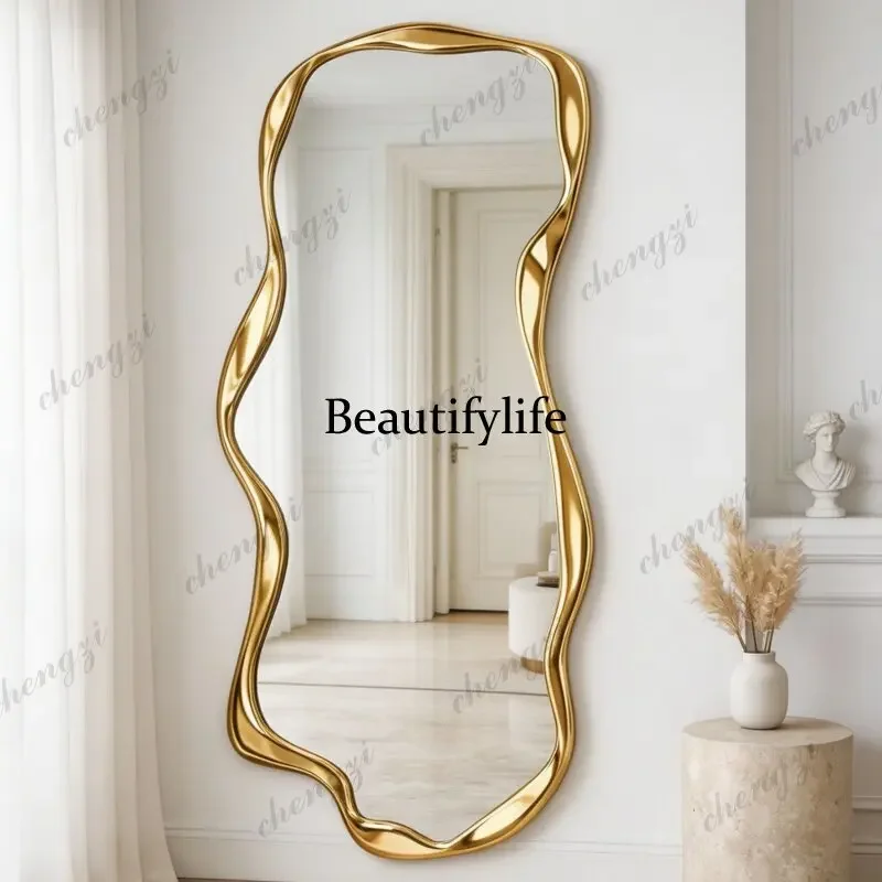 z183 Irregular wavy edge full-body mirror wall-mounted full-length mirror high-value bedroom decorative mirror view 6