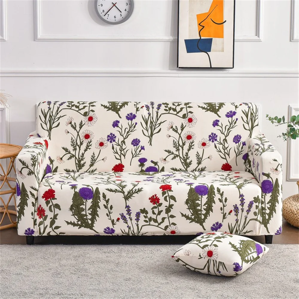 Elegant Flower Plant Sofa Cover Geometric Leaf Elastic Full Package 3 Seater Sofas Covers Home Sofa Decoration Shape Sofa Cover