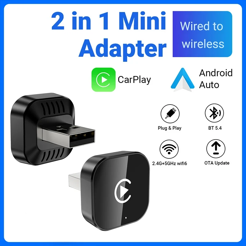 

New Wireless Carplay/Android Auto Adapter 5GHz WiFi Smart Dongle 2in1 For Volvo Benz Audi Kia Hyundai VW Mazda Cadillac Peugeot