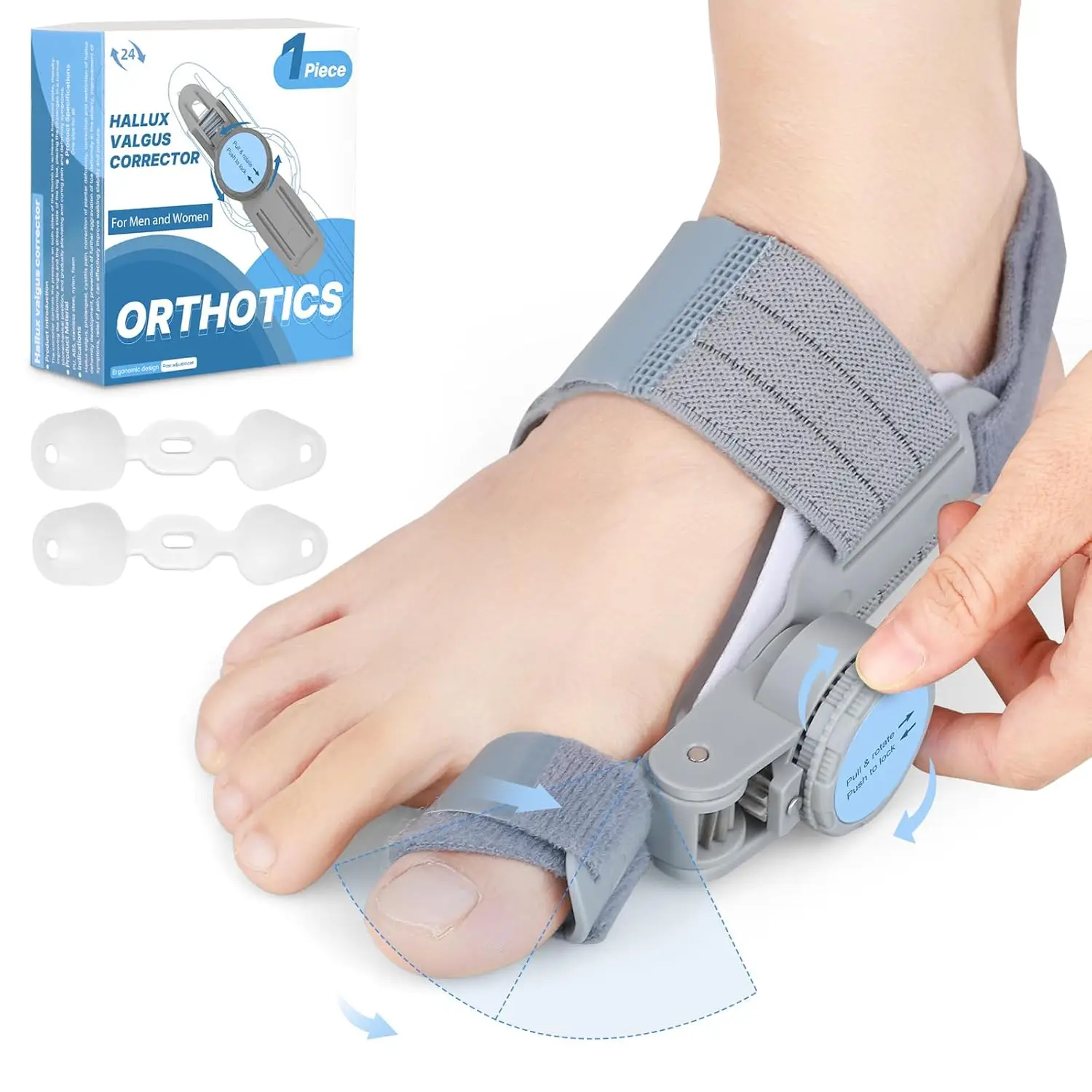 

Adjustable Bunion Corrector for Women & Men: Toe Straightener Splint Brace, Pain Relief Day/Night, Grey