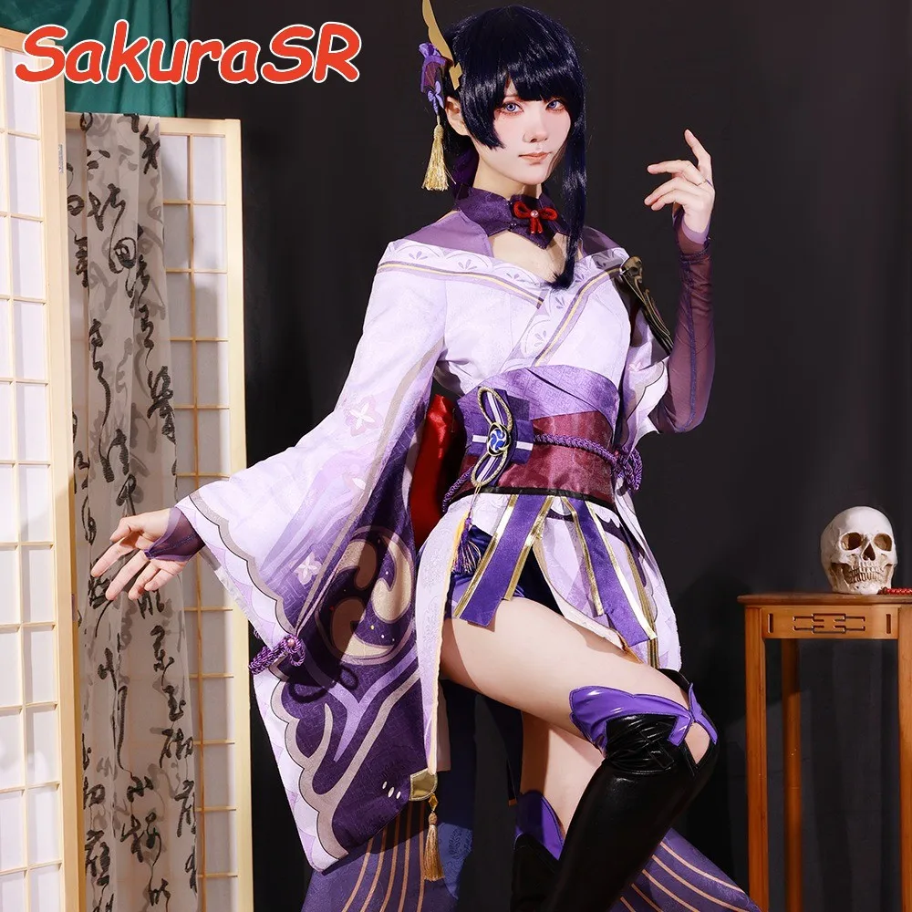 Genshin Impact Raiden Shogun Cosplay Traje para Mulheres, Uniforme Conjunto Completo, Vestido Anime, Halloween, Carnaval, Roupas de Festa, Jogo