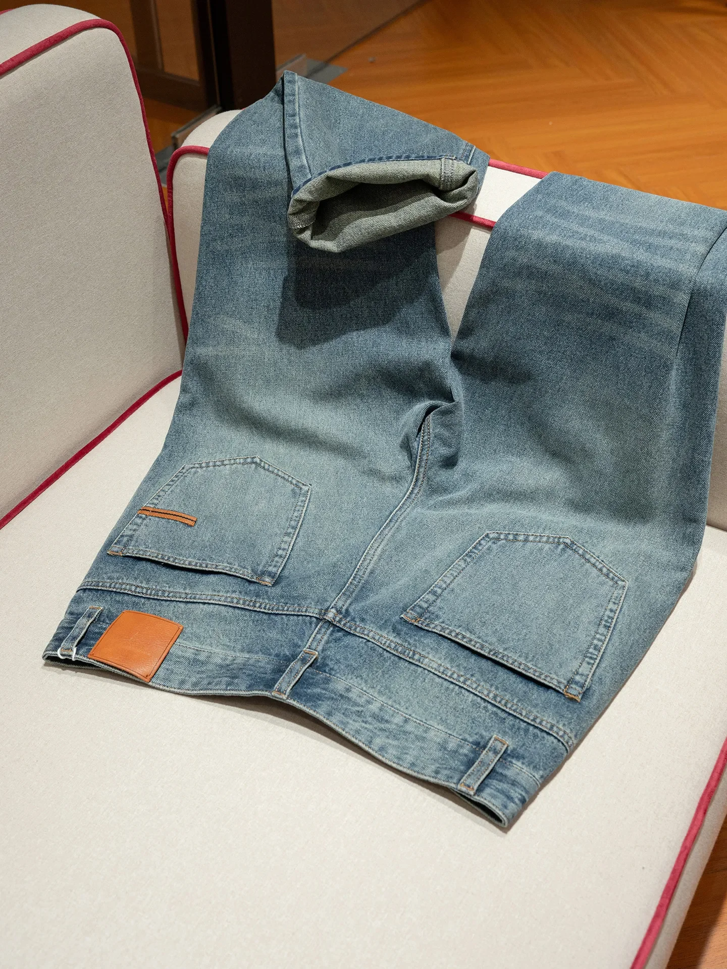 [Turkish fabric] 12oz laser washed vintage high-end men's denim loose straight jeans