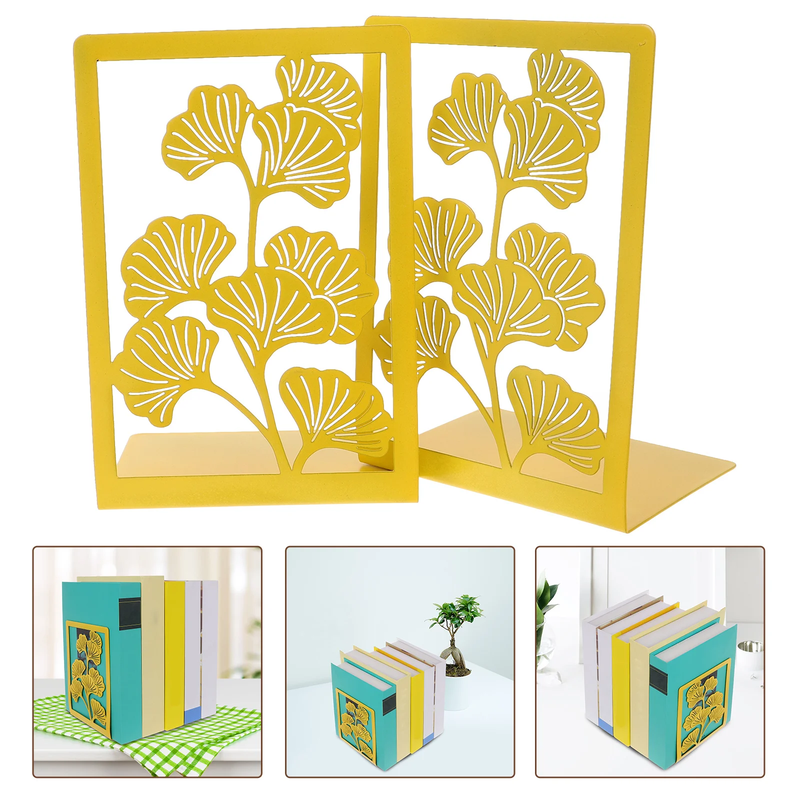 

2 Pcs Ginkgo Leaf Bookends Desktop Organizer Multi-function Rotating Bookshelf Reading Artificial Decorative Holders