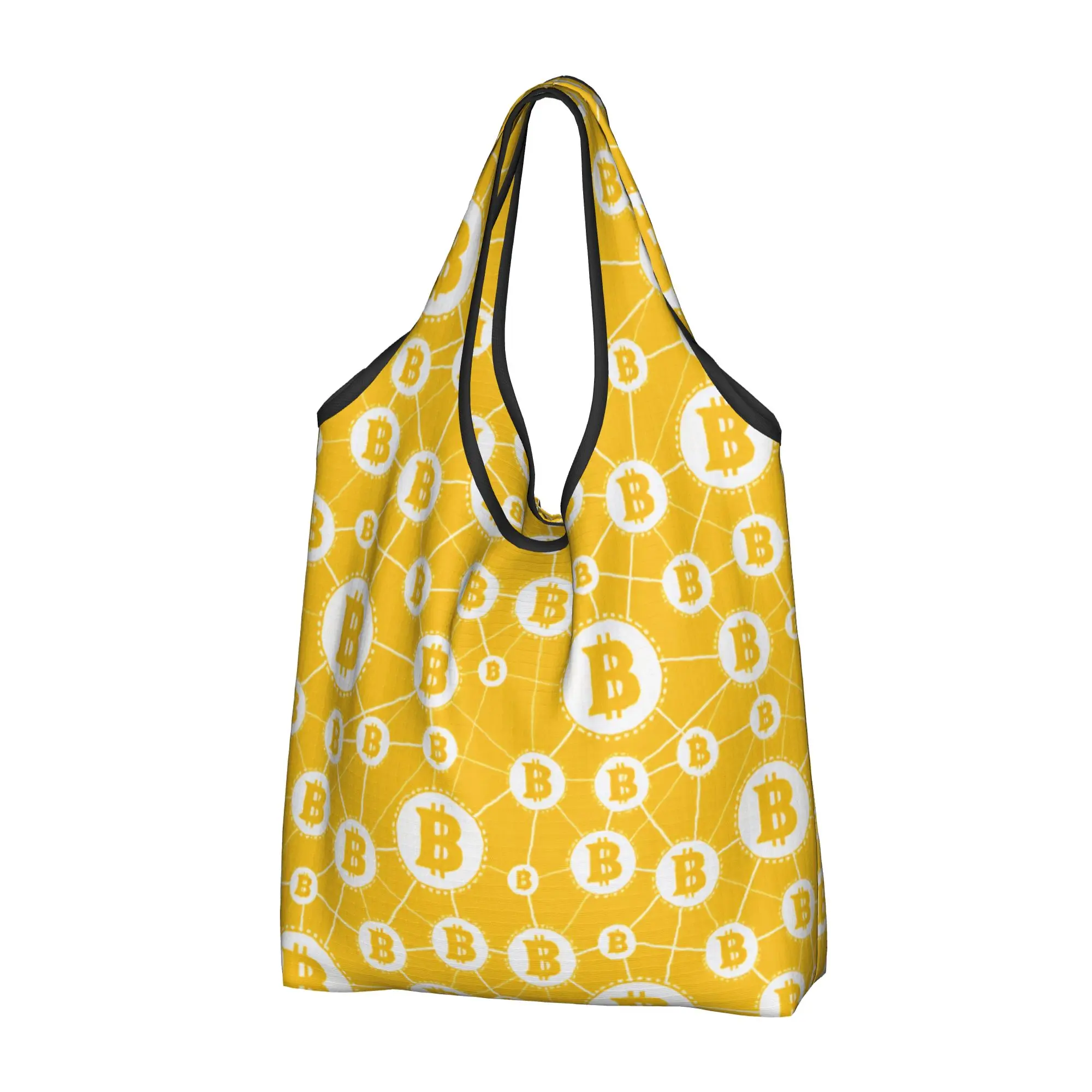 Crypto Virtual Currency Bitcoin Groceries Tote Shopping Bags Women Kawaii  Shopper Shoulder Bags Big Capacity Handbag
