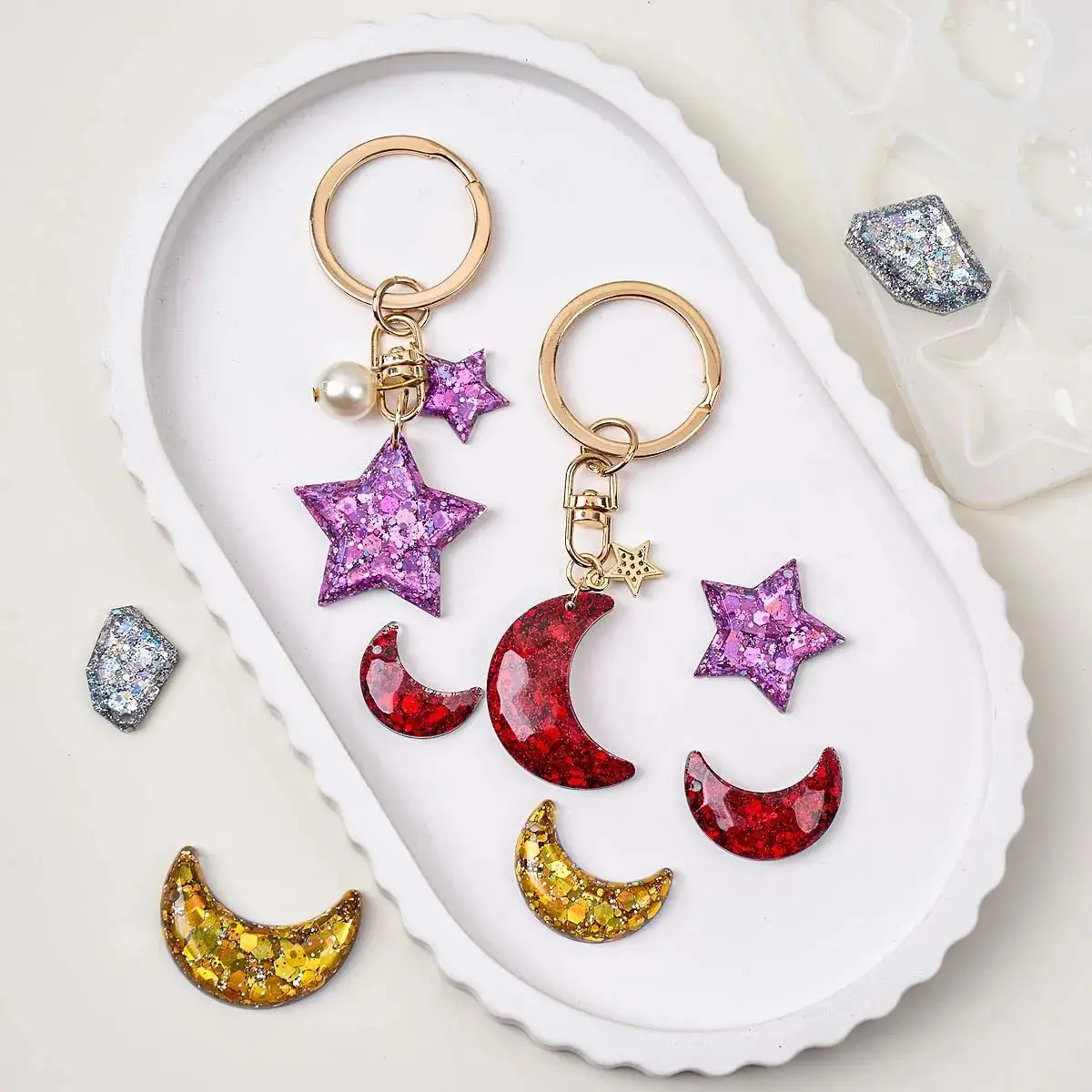 Earring Resin Silicone Mold DIY with Hole Crystal Epoxy Resin Star Moon Cloud Shape Keychain Pendant Necklace Jewelry Molds