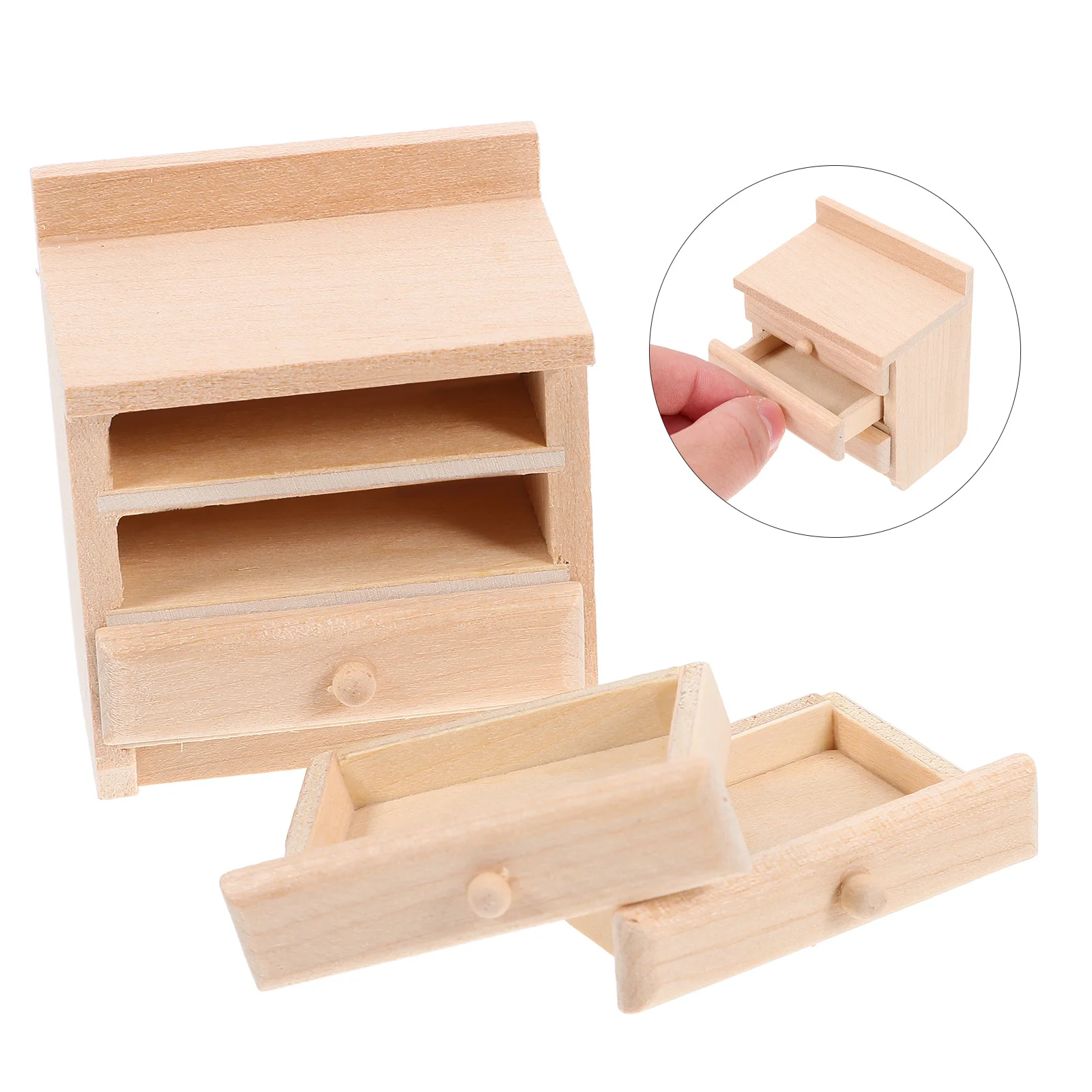 Mini Bedside Drawer House Furniture Decor Miniature Toy Model Nightstand Wooden Cabinet