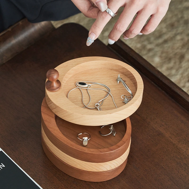 

Rotating Two-Tone Jewelry Box - New Chinese Style Wooden Display Organizer for Rings, Necklaces & Accessories
