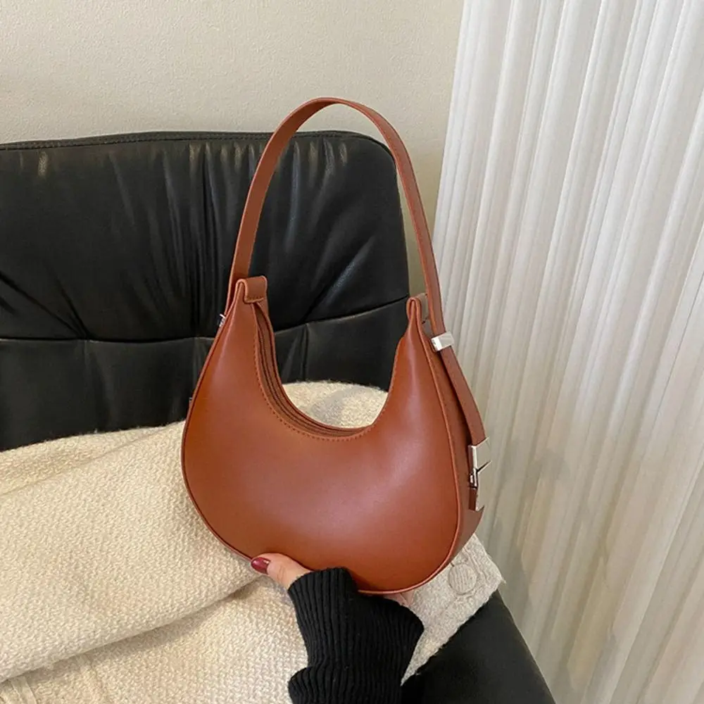 Modne damskie torebki z kopertówką Half Moon Solid Color PU Leather Underarm Bag Casual Female Tote Bags Lady Hobos Bags