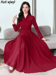 Autumn Winter Fashion Elegant Beach Dress Women Purple Long Sleeve Casual Maxi Robe 2024 Black Korean Vintage Party Night Dress