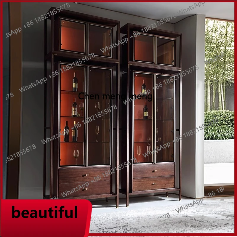 X Solid wood wine cabinet Bogu frame ebony furniture glass storage display cabinet