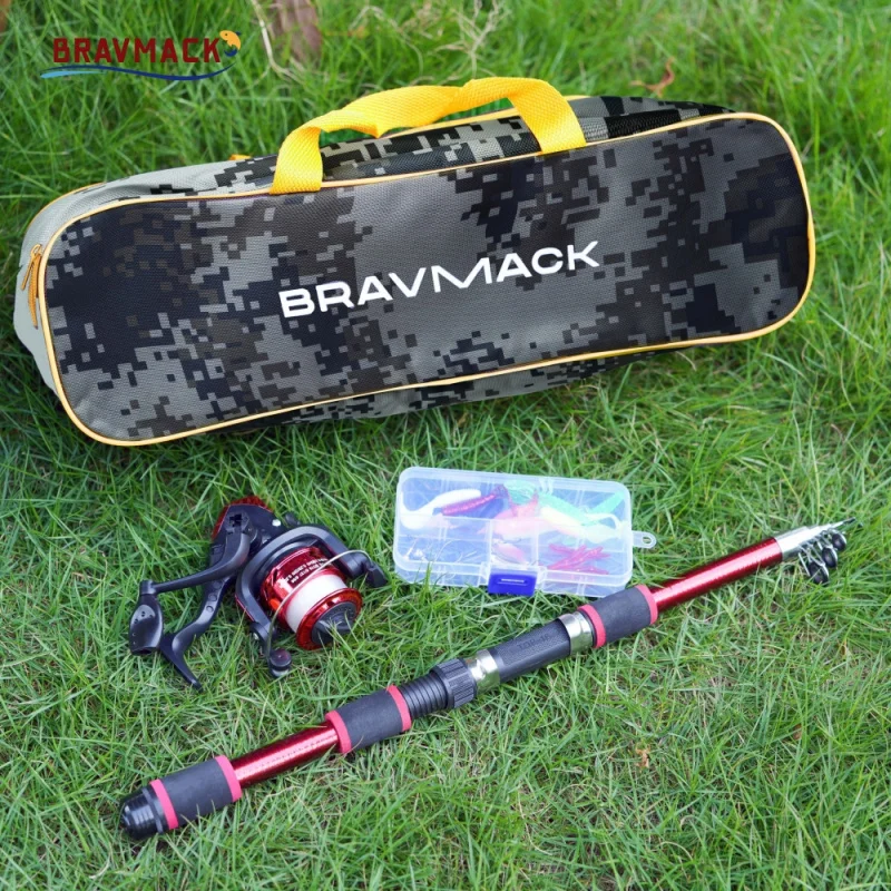 

Полный комплект для начинающих BRAVMACK Комбинированная телескопическая удочка и спиннинговая катушка 1,8 м/5,9 футов с примаками, крючками и сумкой для переноски -