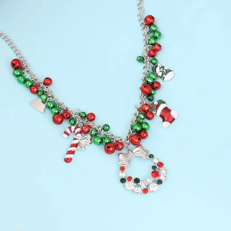 Christmas Jingle Bell Necklace Women Chunky Crystal Teardrop Pendant Necklace for Girls Xmas Gift Jewelry image 3