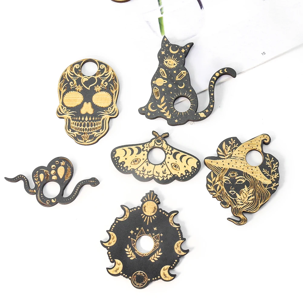 

Crystal Stone Display Base Holder Wooden Plates Pendulum Board Skull Cat Meditation Mat Pad Altar Witchcraft Supplies 6Pcs Set