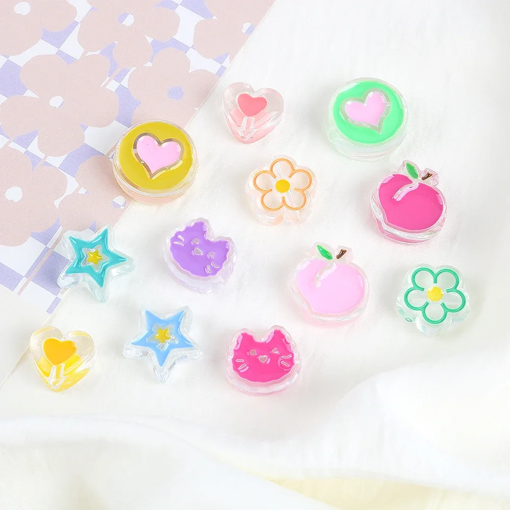 Cat Love Heart Acrylic Beads Loose Spacer Round Beads For Jewelry Making Needlework Diy Bracelet Necklace Key Chains Accessorie