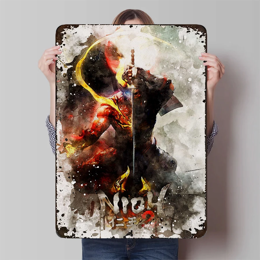 

Nioh 2 Watercolor Style Samurai Warrior Metal Poster Japanese Game Art Decorative Wall Hanging