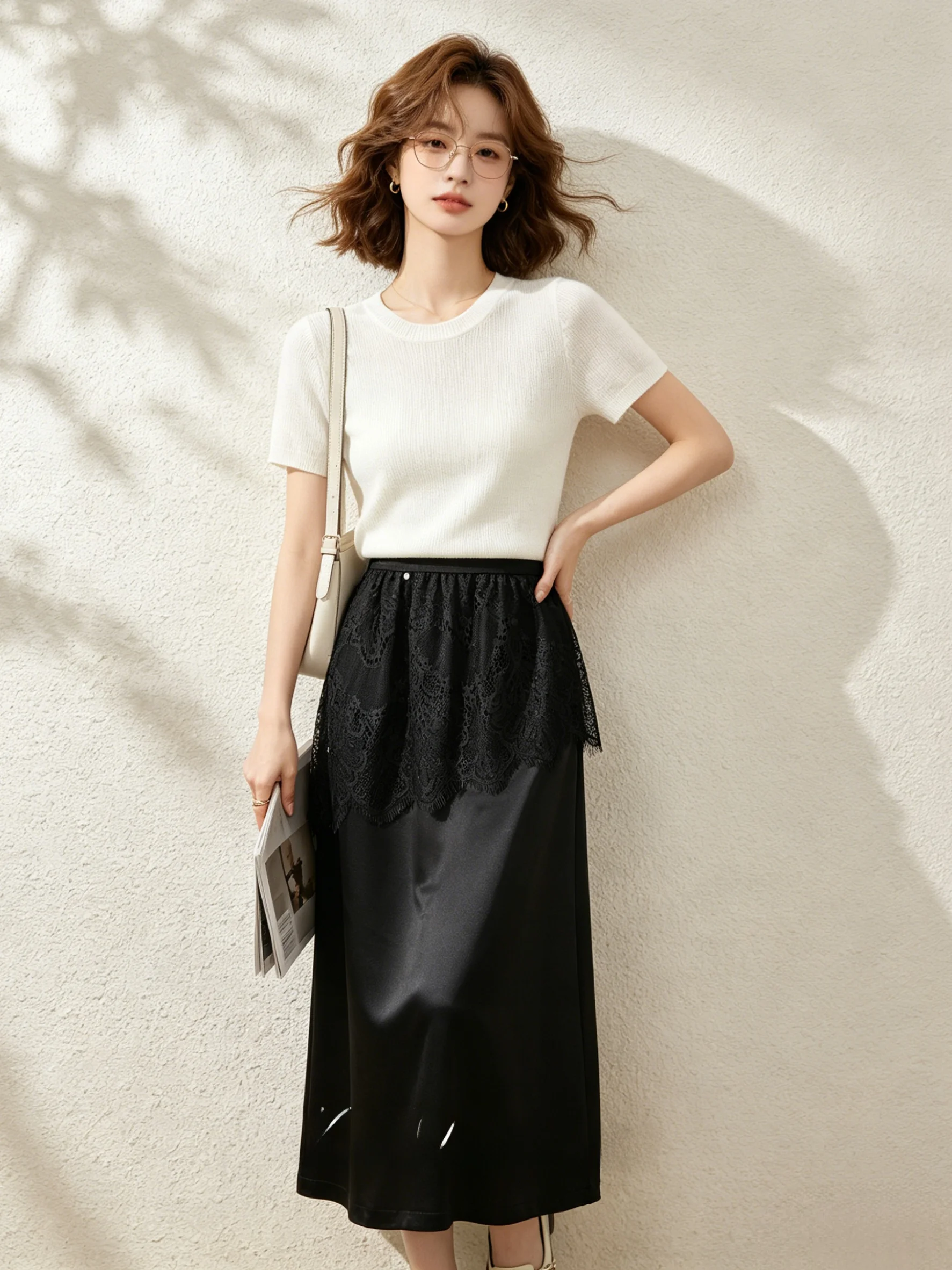 

Elegant Casual High Waist A-Line Skirt Lace Patchwork Women's Fashion Spring Summer Breathable Comfortable Skirts