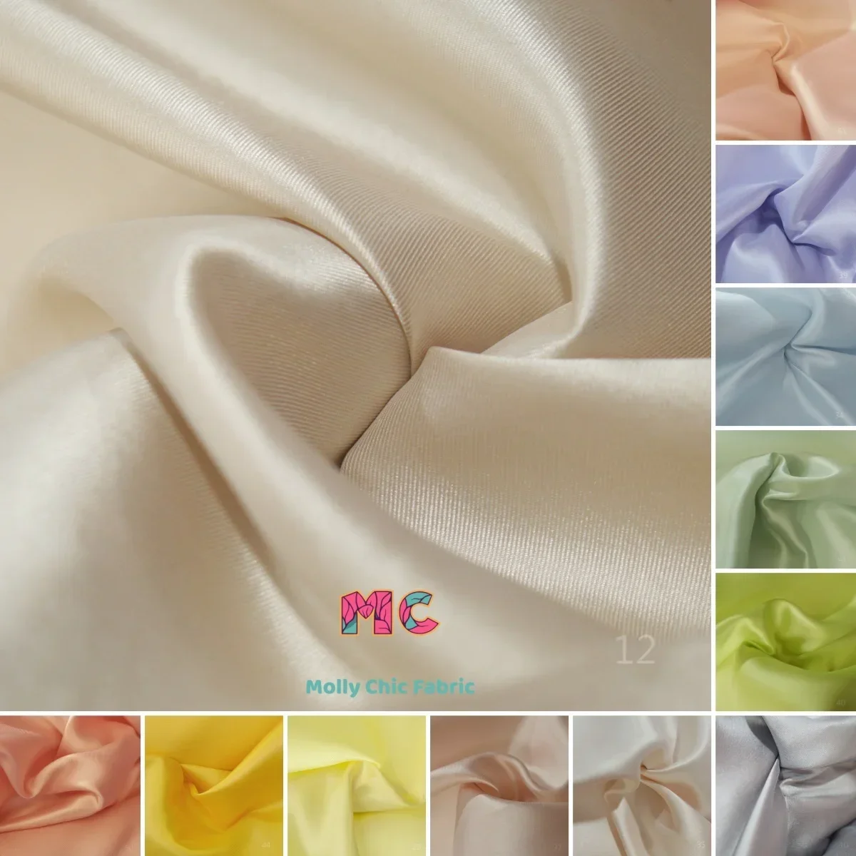 Kain Satin Twill Micardo Berkualitas Tinggi 61 Warna Tekstur Sedikit Kaku Untuk Desain Gaun Pernikahan Dan Malam Hari DIY Untuk Menjahit