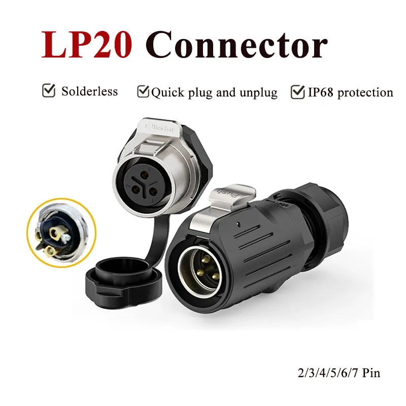 Outdoor LP20 IP68 2/3/4/5/7 Pin Aviation Plug Socket Solderless Male Female M22 Waterproof Panel Connector Easy to Install