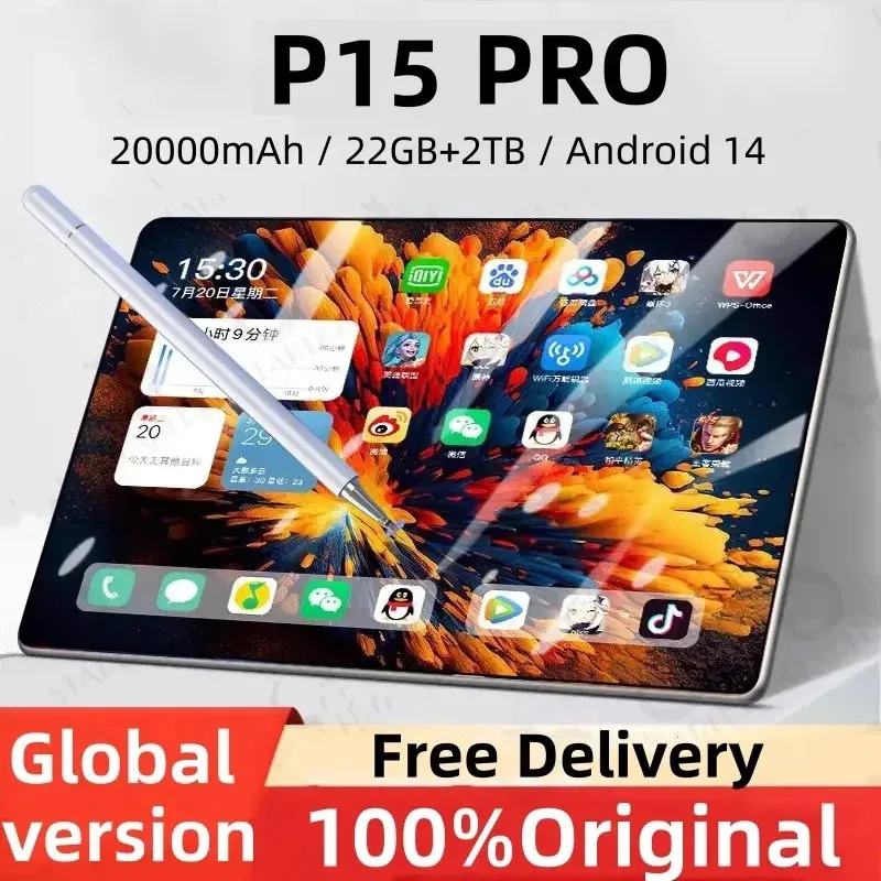 

2025 Pad 15 Pro Планшетный ПК Android 14 22 ГБ + 2 ТБ 20000 мАч Snapdragon 888 Планшетный ПК 5G Dual SIM-карта WIFI HD 4K Оригинальная Mi Tab