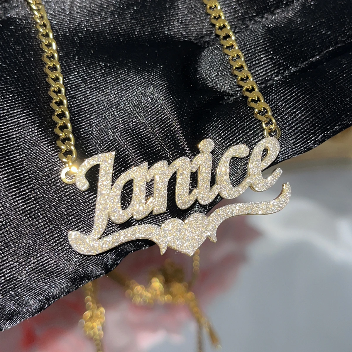 Personalized Name Necklace Custom Bling Name Necklaces Gold Stainless Steel Cuban Chain Choker for Women Necklace Jewelry Gift