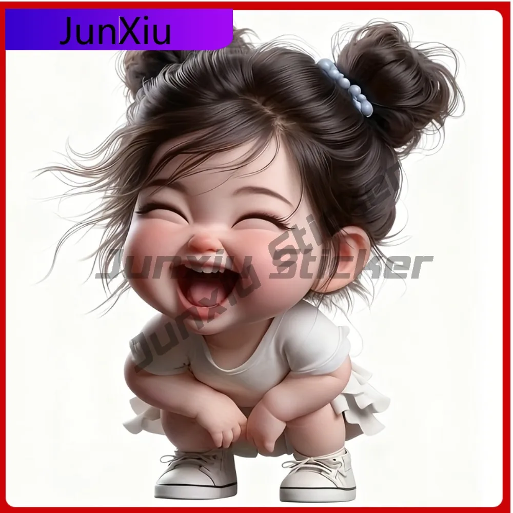 

6 Laughing Girl Vinyl Decal Self-adhesive Glossy toon Animal Theme Suitable for Glass Metal Ceram Cute Car Laptop Window Bump