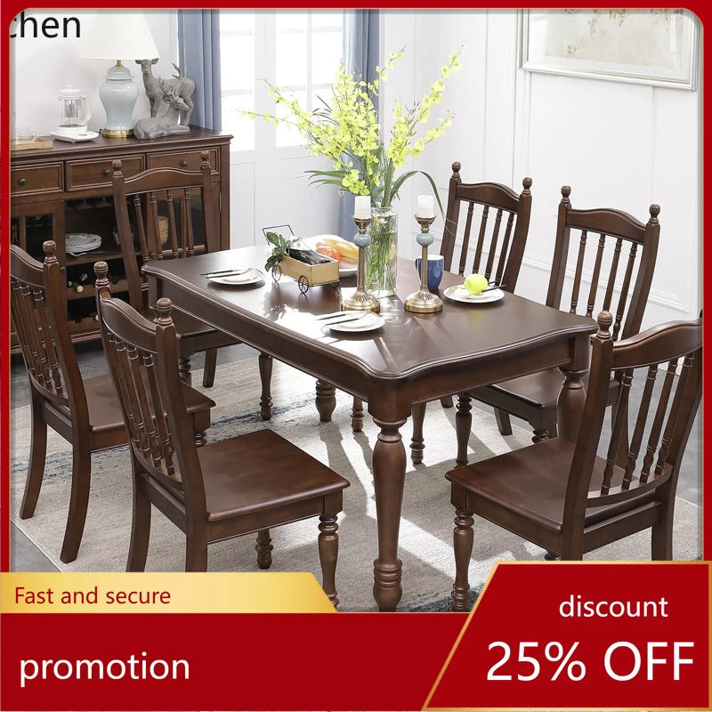 

HT rural all-solid wood dining table pure walnut rectangular six-person four-person small apartment household