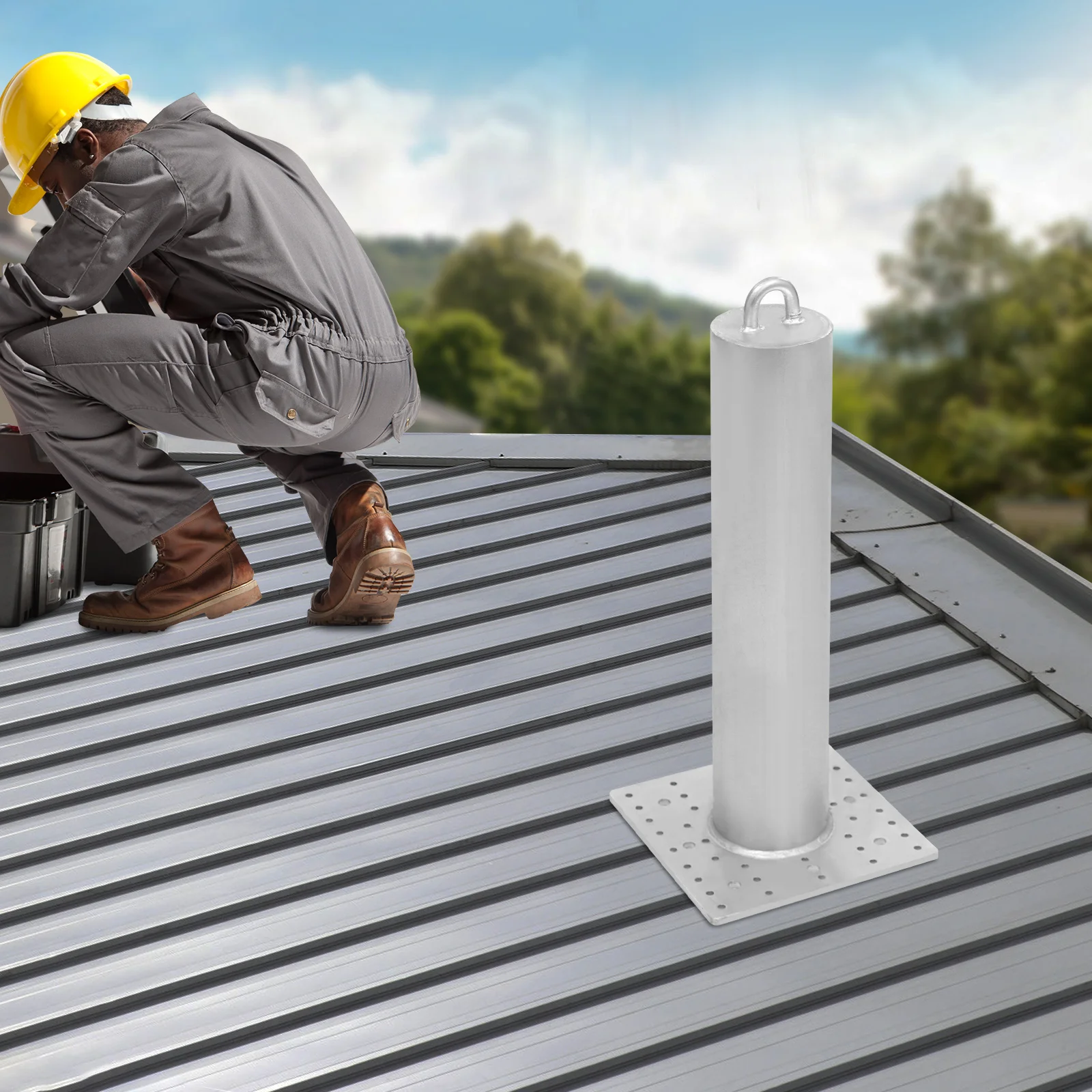 Silver Column Commercial Roof Anchor(Indoor&Outdoor Use) - Smooth Round Edges&Safe Touch, Damp Rag Cleaning