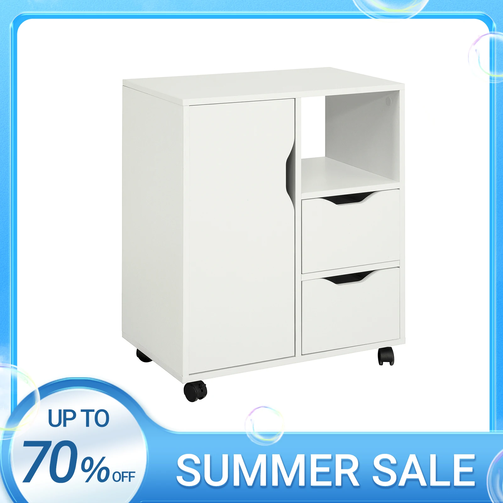 SoBuy FBT105-W table d'imprimante avec 2 tiroirs et 1 porte fichiers armoire rouleau conteneur chariot de bureau chariot latéral conteneur de bureau blanc