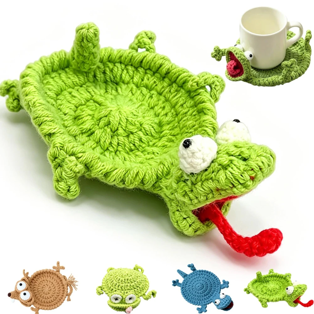 Animal Crochet Handwoven Lizard Cup Coaster 3D Non-Slip Water Absorbent Interior Decor Kitchen Living Room Heat Cafe Stylish