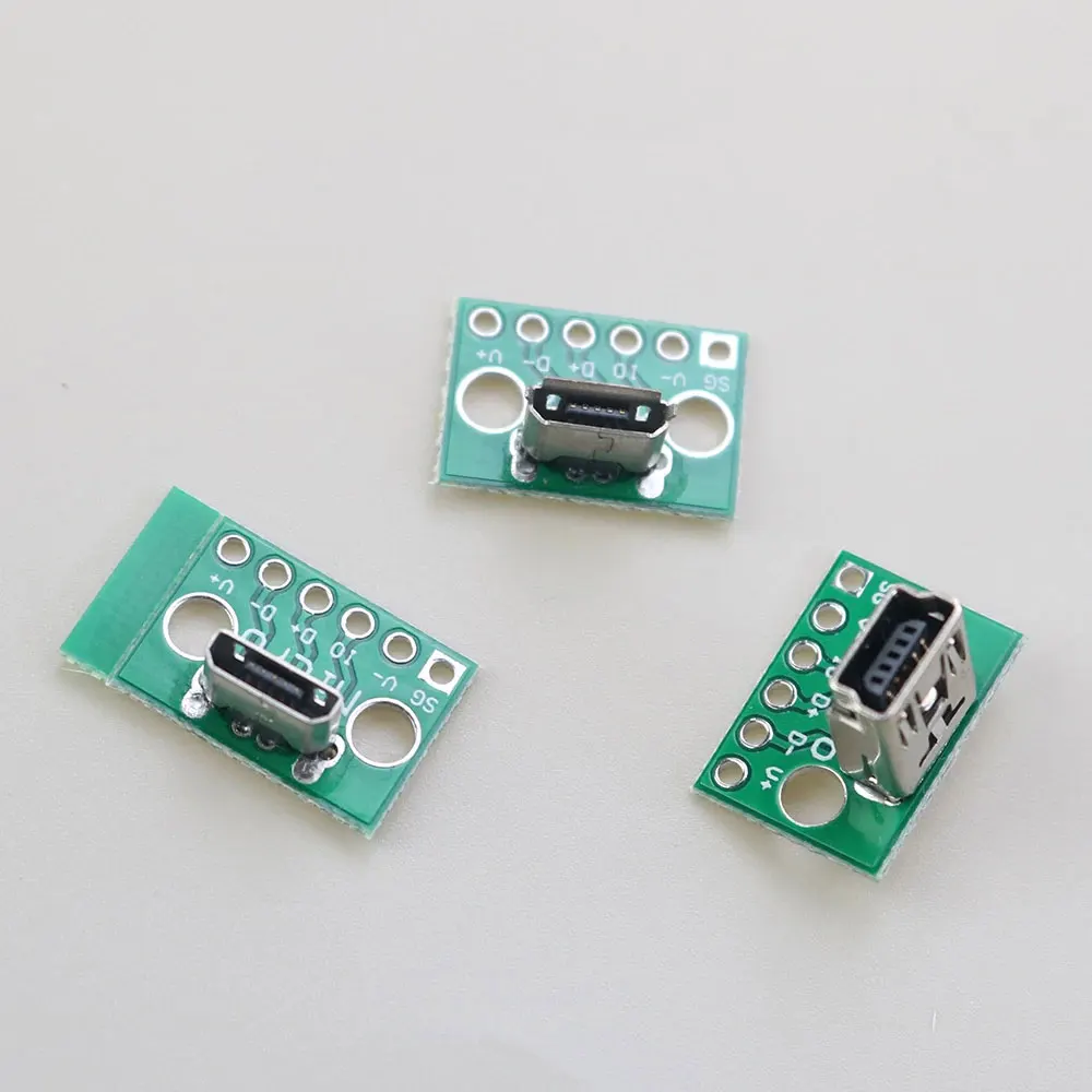 1PC Micro USB Data Charging Cable Jack Test Board with Pin Header 90 Degree Micro Mini USB Female Male connector