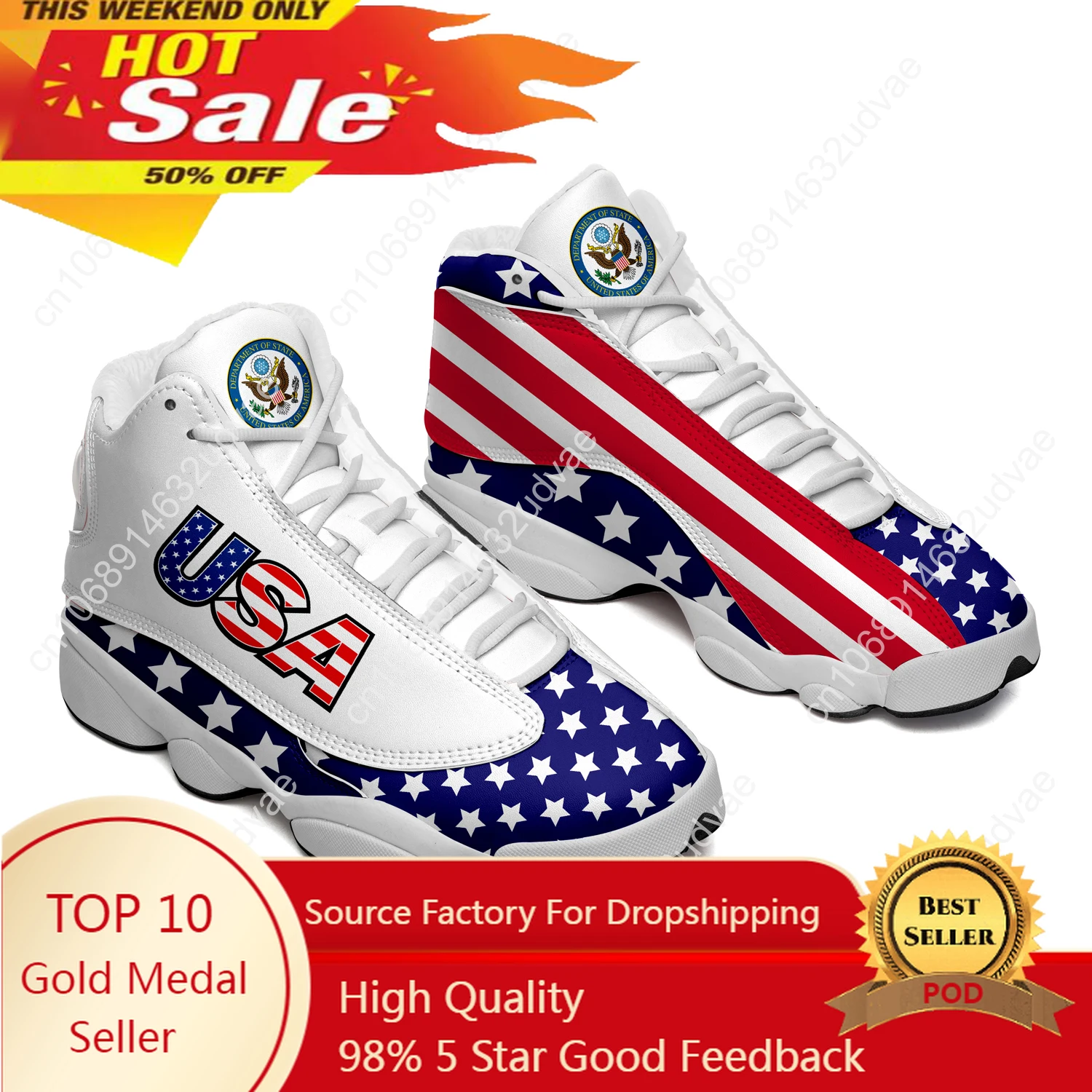 

Dropshipping Print On Demand Custom Basketball Sneaker USA United States Flag Custom Print Shoes