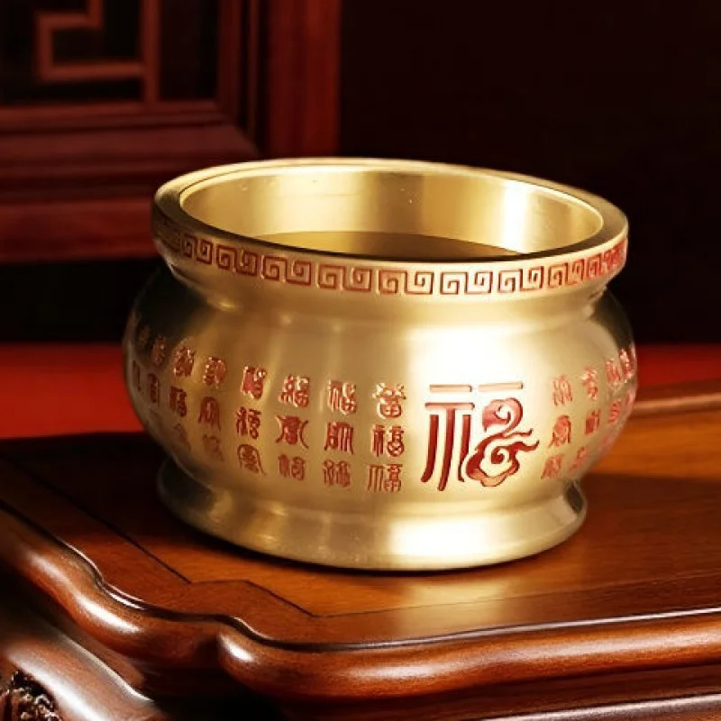 Large Indoor Brass in Cinnabar Color for Worship and Fortune Gathering, Household Burner, Guanyin Incense