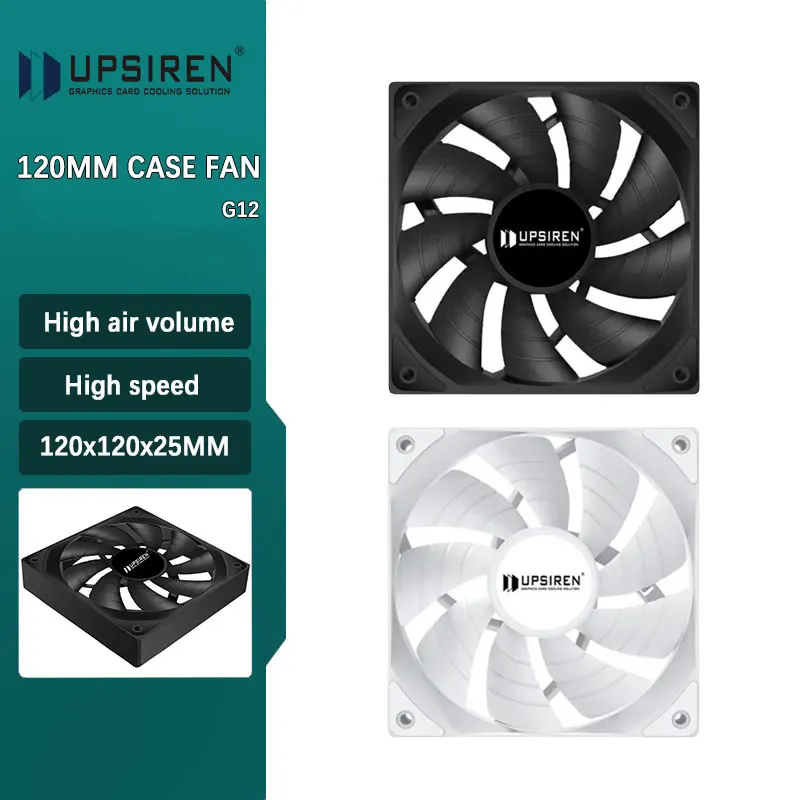 

UPSIREN G12 Black/White12cm Case fan hydraulic bearing shock-absorbing low noise cooling fans 800-2000RPM/Maximum 78.61CFM 4PIN