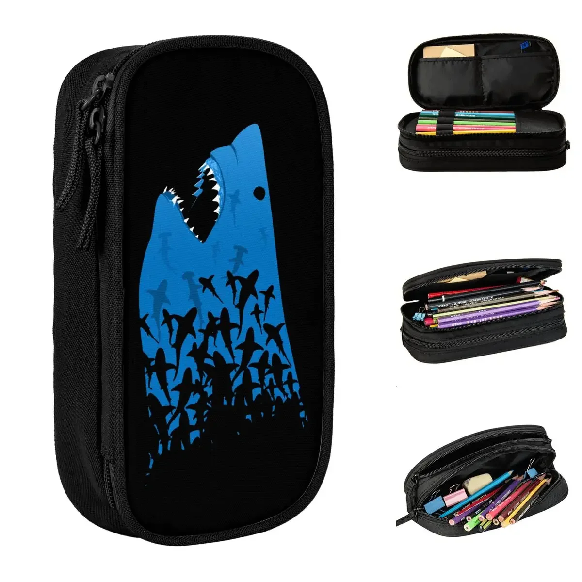 

Megalodon Shark Pencil Cases Ocean Pen Box Bag Student Big Capacity Office Zipper Pencil Box