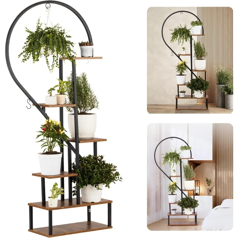 

Metal Plant Stand, Heart Shape Ladder Plant Stands for Indoor Plants Multiple, Black Plant Shelf Rack for Home Patio Lawn Garden