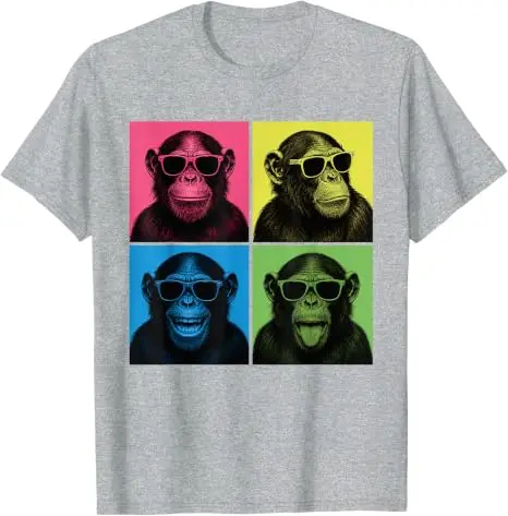 Lustiges Schimpansen-Fotokabinen-Pop-Art-T-Shirt mit Affengesichtern, Y2K-Affen-Selfie-Ästhetik-Kleidung, personalisierte Kleidung für Primaten-Fans – Detail 7