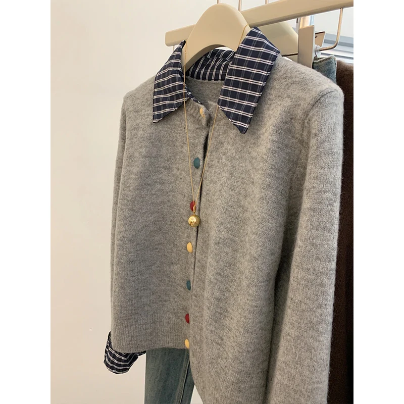 Faionable وهمية قطعتين سترة مشغولة من الصوف سترة المرأة ort تصميم تحسس ملابس خارجية الخريف الشتاء طويلة Sve طوق #2