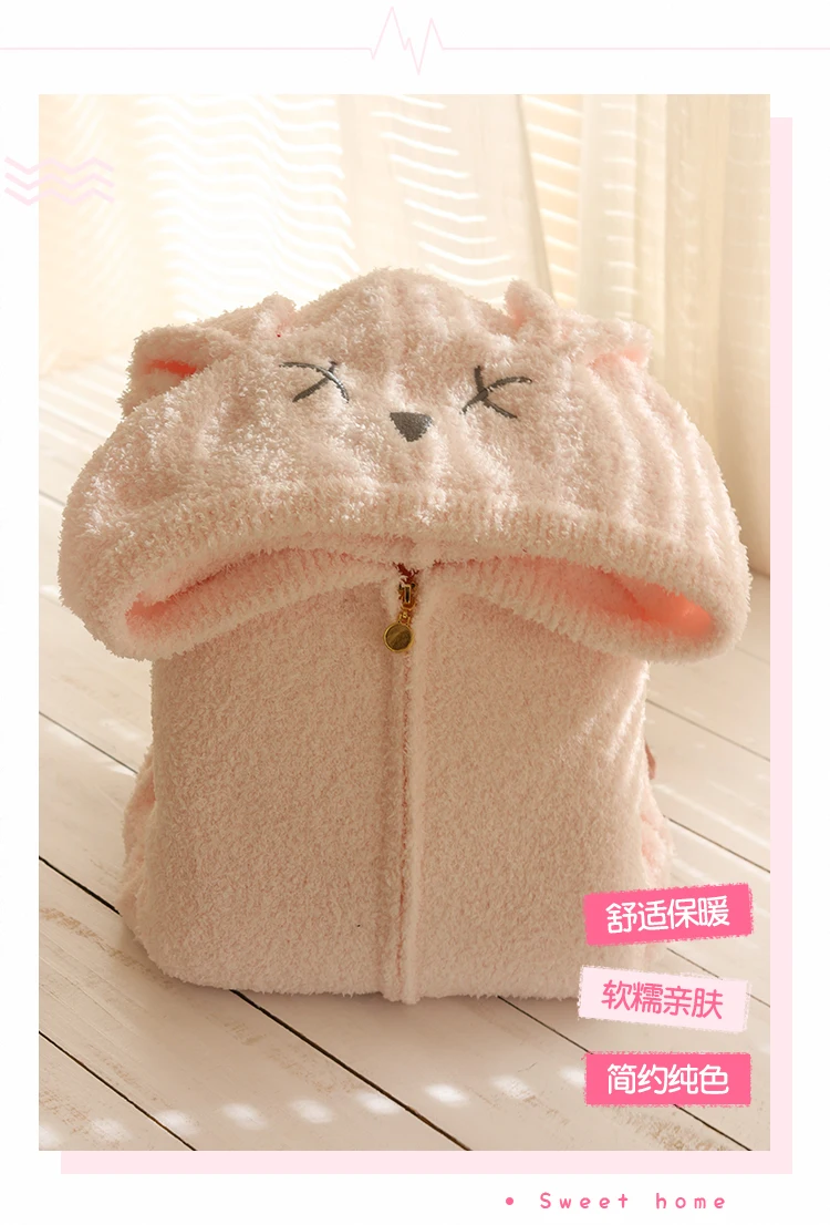 بيجامة شتوية سميكة ودافئة بغطاء للرأس وسحاب كارتونية لطيفة وناعمة على الطراز الياباني ملابس منزلية يمكن ارتداؤها للفتيات #5