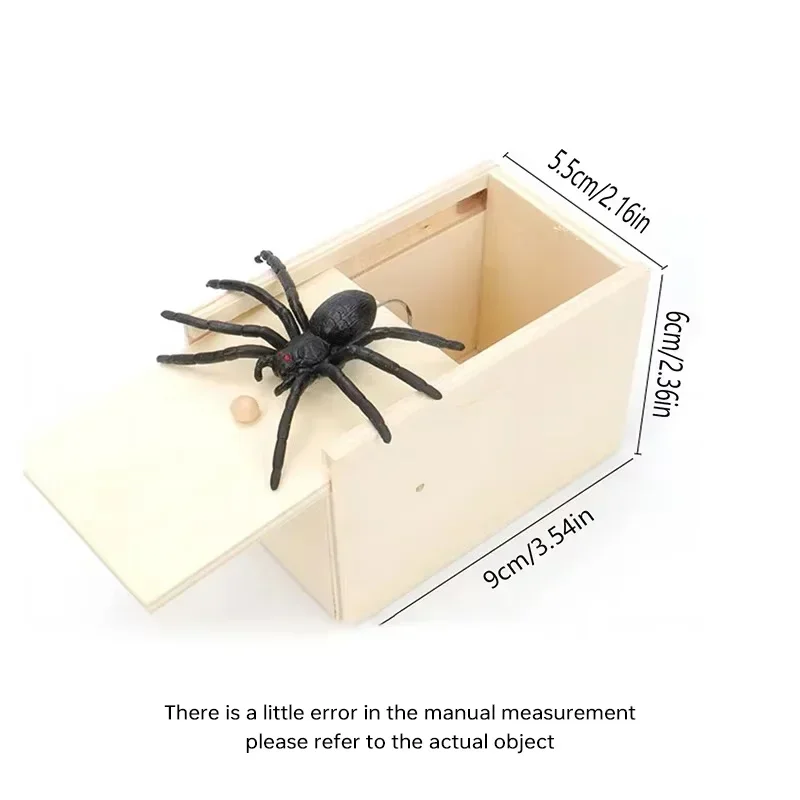 Araña de simulación con caja de madera, recuerdos para niños, broma complicada, juguete de broma, Casa Encantada, accesorios de terror, suministros de decoración para fiesta de Halloween