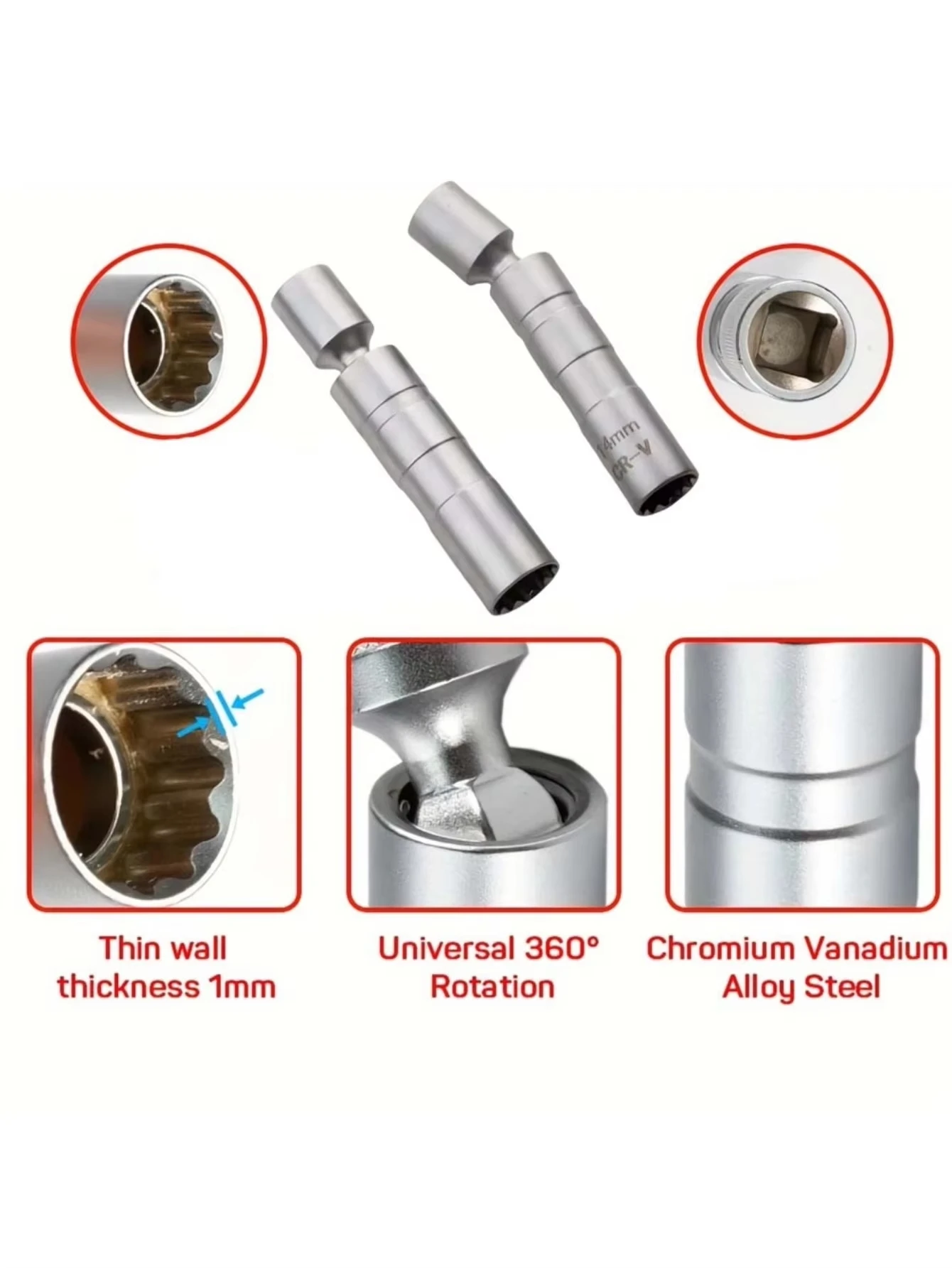 

Spark plug socket wrench adapter 14mm 16mm universal joint with magnetic flexible thin-walled 3/8 "drive car maintenance tool