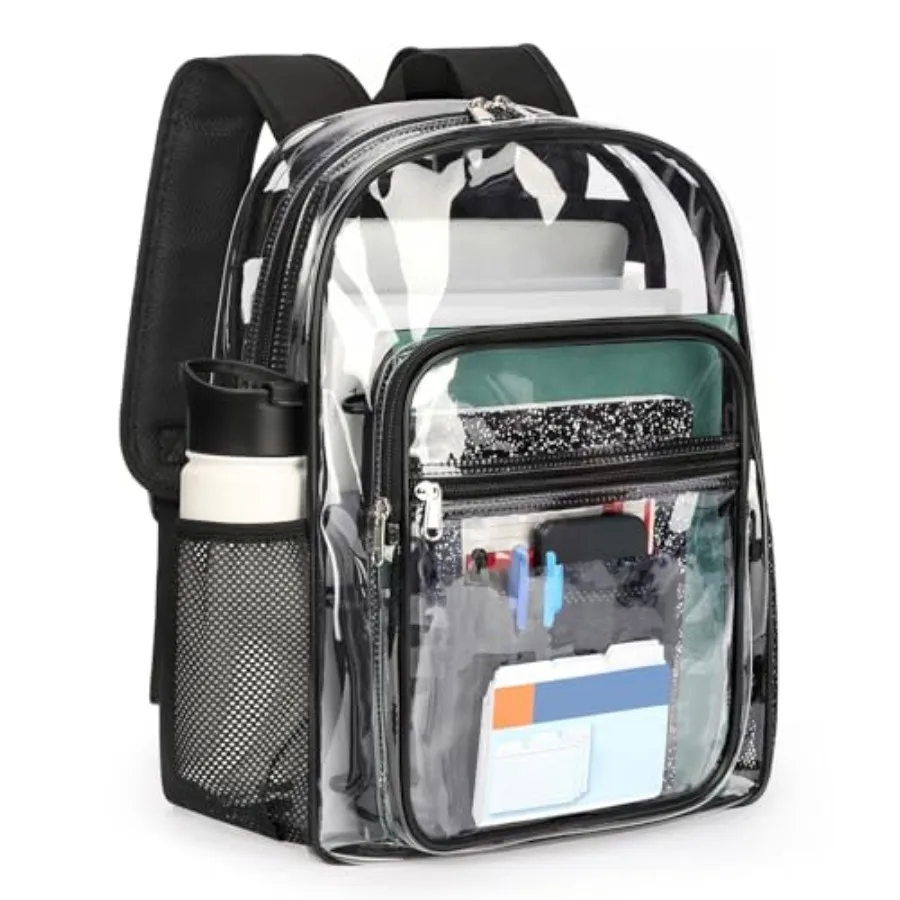 

Clear Backpack Heavy Duty for School 17in Transparent PVC Bag with Large Capacity and Reinforced Straps for Men, Women, Boys an