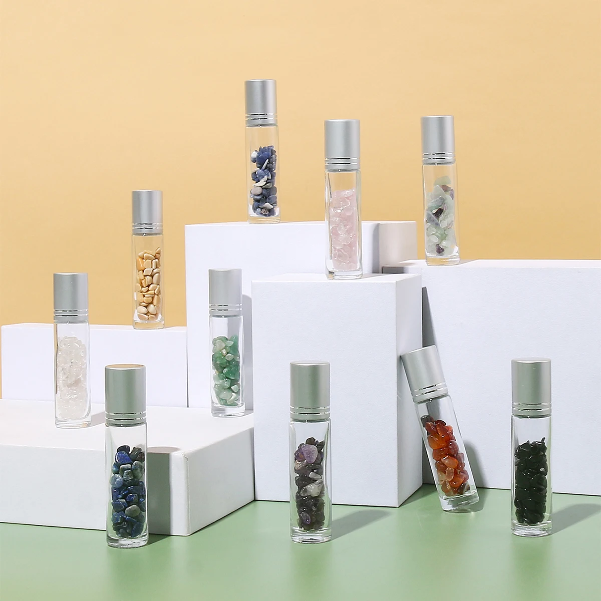 

10pcs 10ml Essential Oil Roller Jade Stone Glass Gems Natural Roll-on Bottles Gemstone Refillable Perfume Bottle