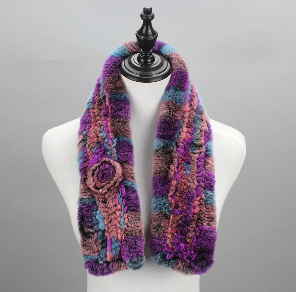 Frauen Stricken Echt Rex Kaninchen Pelz Schal Dame Fashion Floral Rex Kaninchen Pelz Schalldämpfer Heißer Winter Warme Natürliche Pelz Schals neue Stil – Detail 23