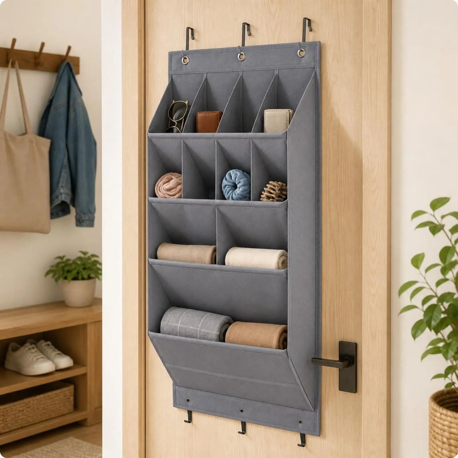 Gray 11 Pocket Wall Hanging Organizer for Wardrobe Closet Storage Durable Oxford Cloth Vertical Design