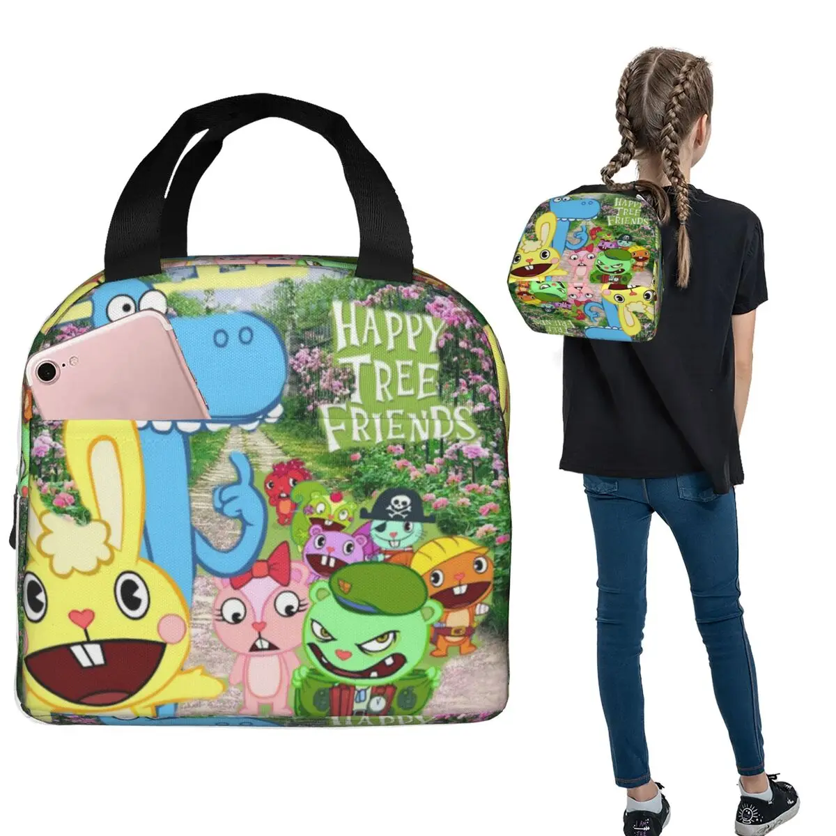 Happy Tree Friends Flippy Lumpy Cuddles Loving Family Insulated Lunch Bag for Women Portable Food Boxes Thermal Lunch Box Tote