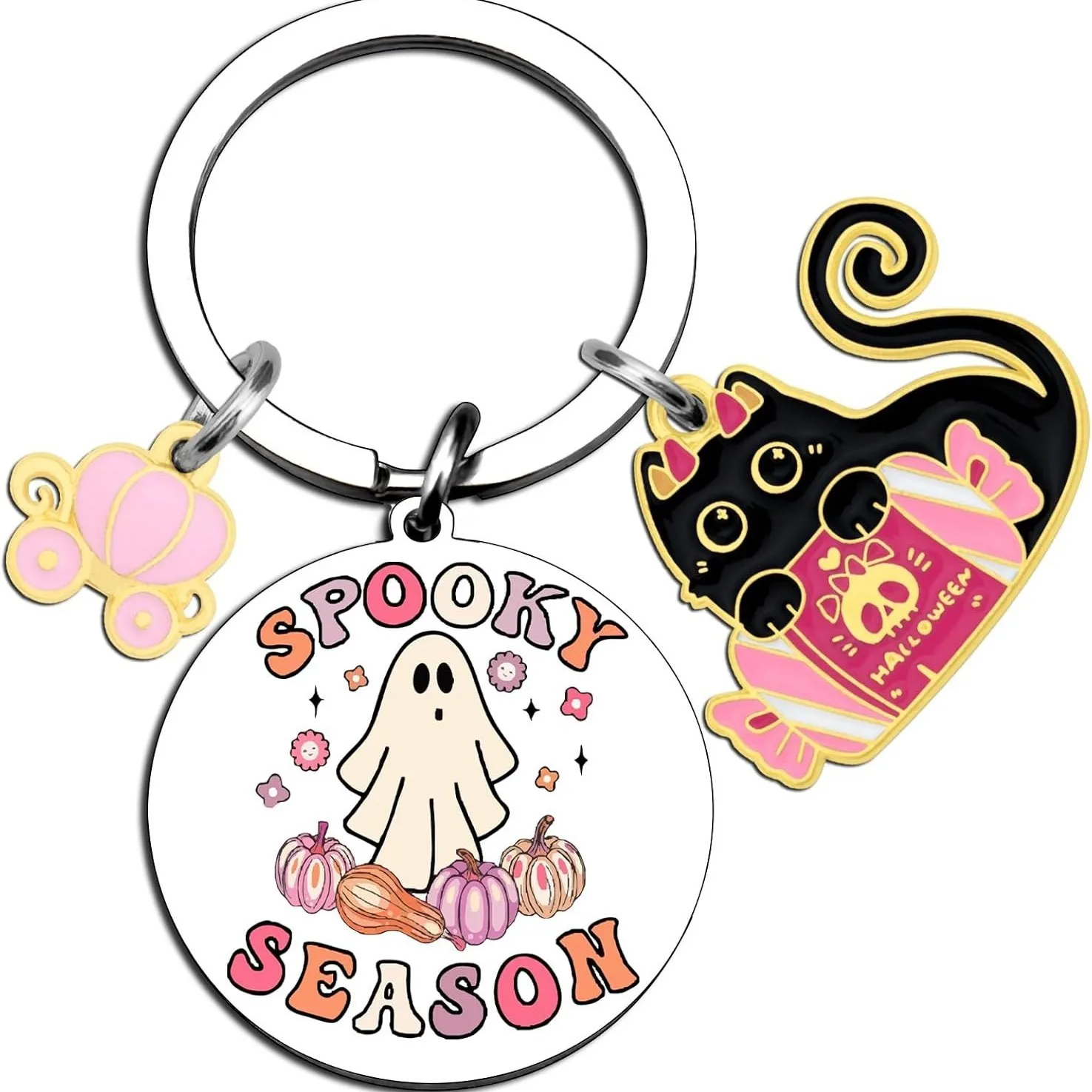 Popular Halloween Color Printing Stainless Steel Keychain Ghost Pattern Printing Pendant Mysterious Gift Accessories Cartoon