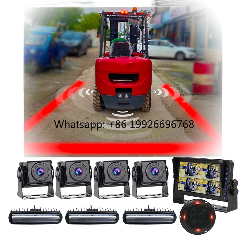 

4CH BSD Forklift Pedestrian Detection Camera System External Buzzer Laser Lights Reverse Aid-Collision Prevention Technology