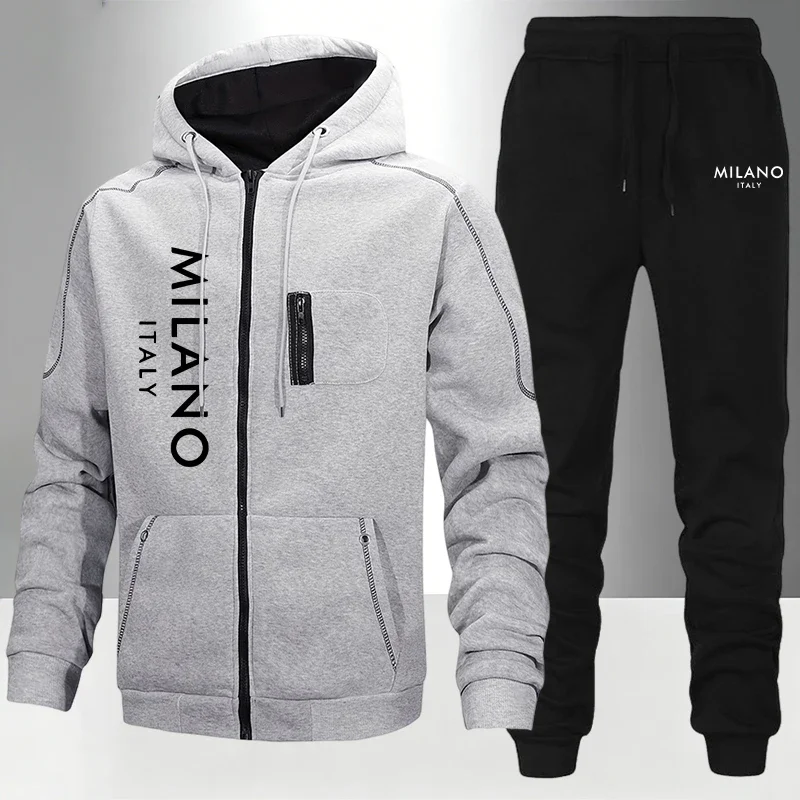 2026 New Men's Tracksuit Casual Hoodie Sweatshirts Coat Outdoors Sports Jogging Clothing Autumn Winter Single Zip Jacket Pants view 2
