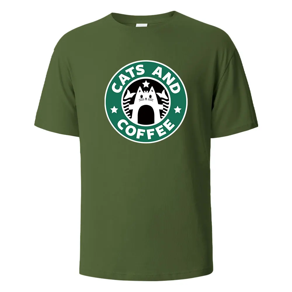 Katzen und Kaffee Straße lustige T-Shirt für Männer Mode lässig lose Baumwolle Kleidung Crewneck atmungsaktive T-Shirt Hip Hop T-Shirts